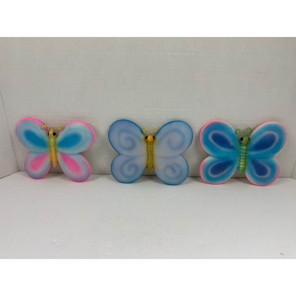Vintage Plastic Butterfly Wall Decor Set of 3 Pastel Pink Blue 1970s Retro